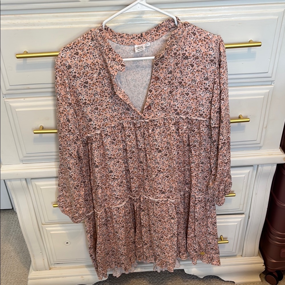 Deux par Deux Pink and Brown Patterned Dress